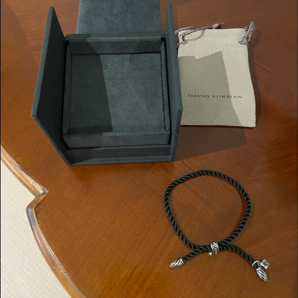 David Yurman  black silk and silver cord bracelet